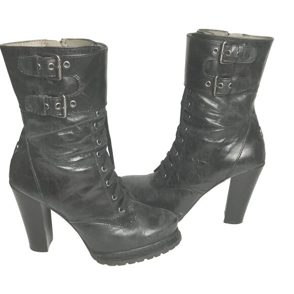 BCBG GenMartano Women's Platform Bootie Block Heel Lace-Up Vamp Front Side Zip 8 - Picture 1 of 9